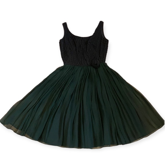 Vintage Dresses & Skirts - Minx Modes Vintage Rosettes Smocked Chiffon Little Black Dress LBD XS
